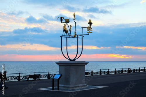 Photography plinth on Hove seafront promenade with constellation sculpture on it