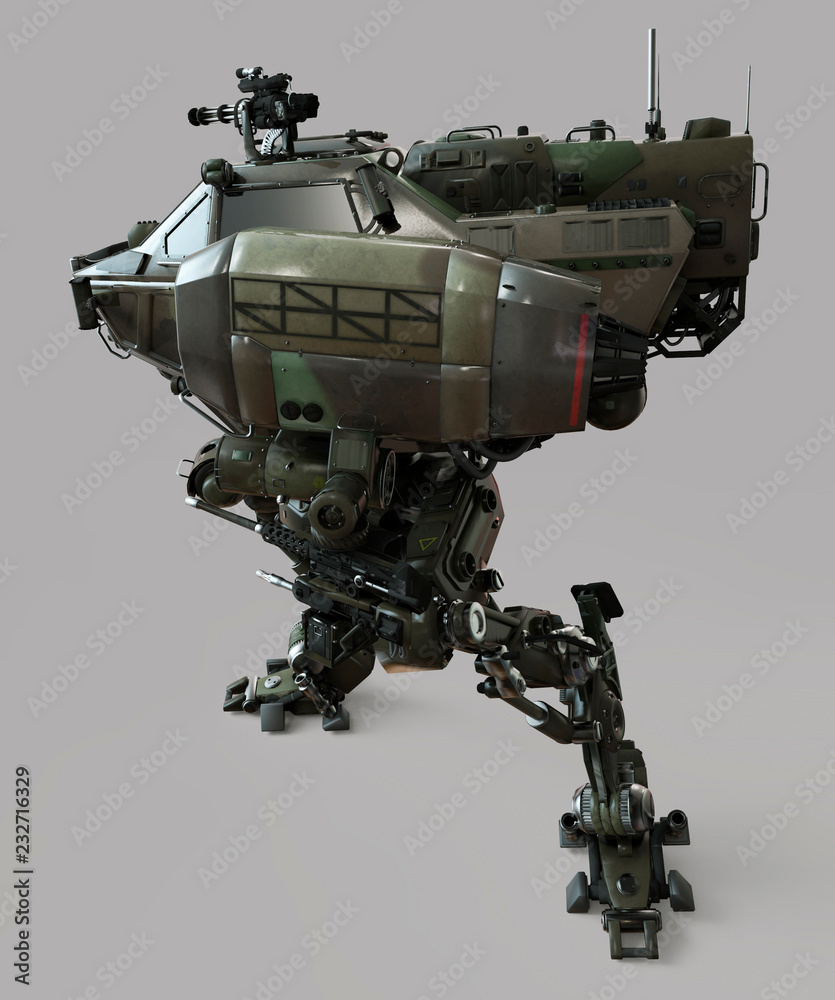 Military robot. 3d illustration isolated on gray background.