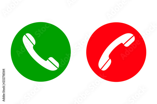 Accept & Decline call phone icon. Answer and decline phone call buttons, green and red – stock vector photo