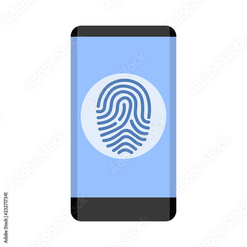 Black smartphone with fingerprint scanning icon for apps with security unlock – stock vector