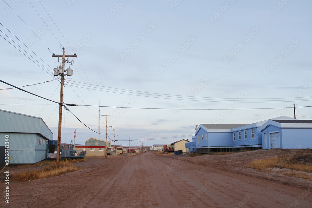 Street view of Baker Lake, an arctic community and neighbourhood located in Nunavut, Canada