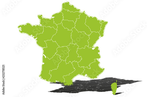 Mapa verde de Francia.