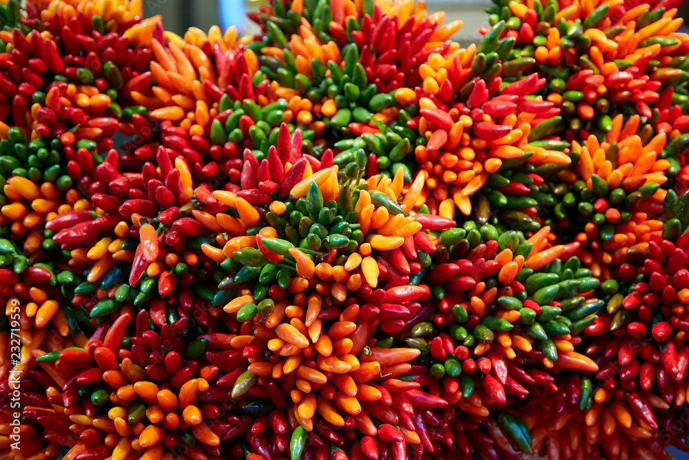 hot colorful chili pepper cooking macro