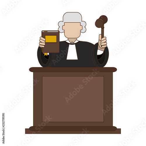 Judge with constitution and gavel on podium