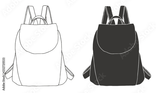 Sketch of a rucksack. Backpack isolated on white background. Vector illustration of a sketch style.