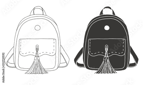 Sketch of a rucksack. Backpack isolated on white background. Vector illustration of a sketch style.