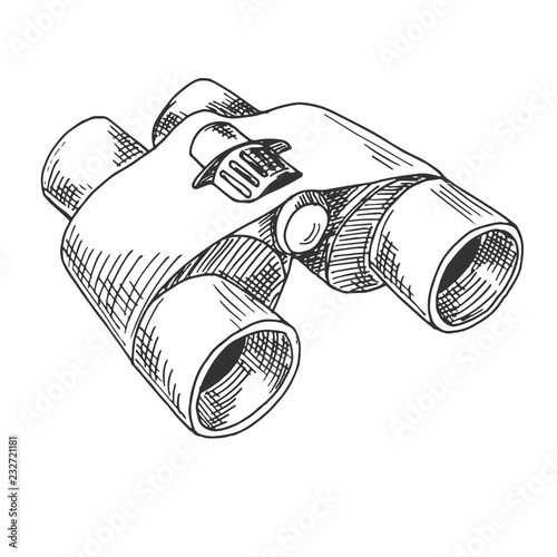 Binoculars isolated on white background. Vector illustration of a sketch style.