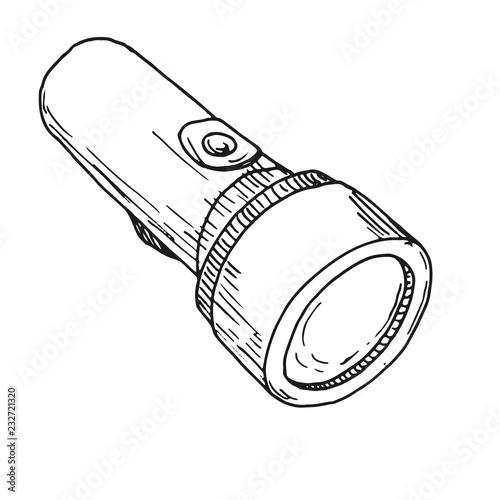 Sketch of a flashlight isolated on a white background. Vector