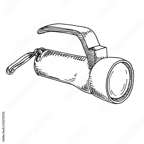 Sketch of a flashlight isolated on a white background. Vector