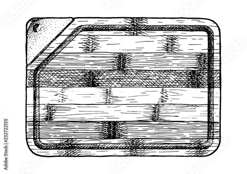Vector hand drawn illustration of Bamboo Cutting board in vintage engraved style. Isolated on white background. 