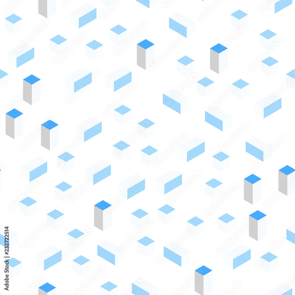 Light BLUE vector seamless, isometric texture in rectangular style.