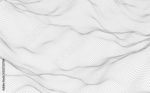 Abstract landscape on a white background. Cyberspace grid. Hi-tech network. 3d technology illustration