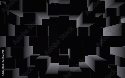 Abstract dark elegant cube geometric background. Chaotically advanced rectangular bars. 3D Rendering, 3D illustration