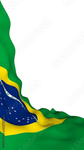Waving flag of Brazil. Ordem e Progresso. Order and progress. Rio de Janeiro. South America. State symbol. 3D illustration