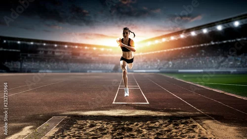 Obraz Sportowiec przed skokiem. Różne środki przekazu