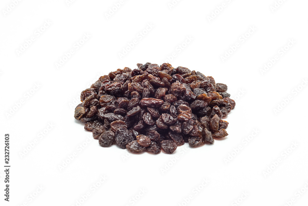 Red dried grapes, raisins isolated on white background with clipping path. Red dried grapes, raisins isolated on white background with clipping path.