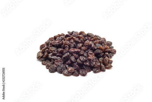 Red dried grapes, raisins isolated on white background with clipping path.