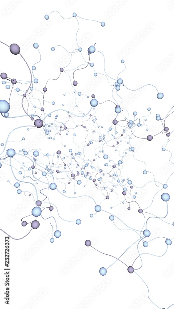 Neural network. Social network. Futuristic dna, deoxyribonucleic acid. Abstract molecule, cell illustration, mycelium. Light background. 3D illustration