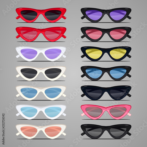 Cat Eyes Fashion Fancy GiGi Hadid Summer Sunglasses Vector set	