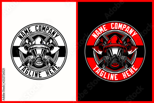 Firemen with gas mask and axe vector
