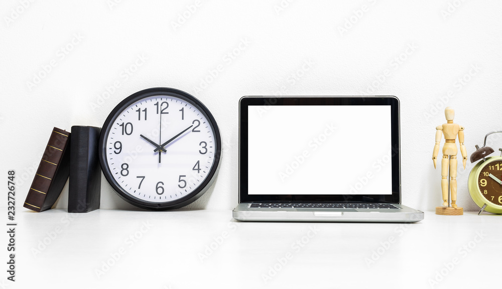 Laptop mockup on stylish organized working desk. Laptop mockup on stylish organized working desk.