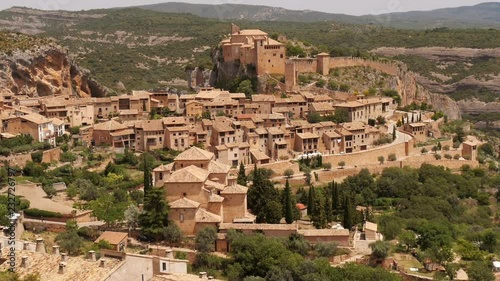 Medieval village of Alquézar, Huesca Aragon, Spain – wide shot from above. photo