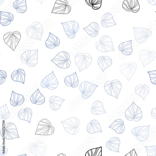 Light BLUE vector seamless doodle pattern with leaves.