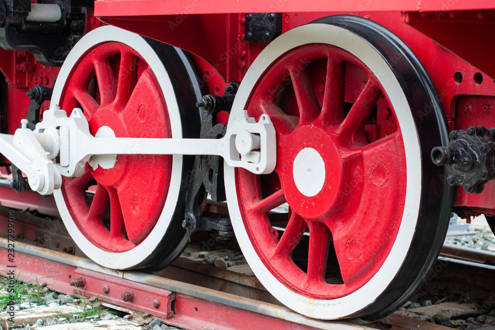 wheelset, wheels of old steam locomotives. a pair of wheels. retro locomotives. vintage