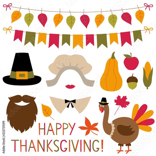 Thanksgiving photo booth props (pilgrim hat and bonnet) and decoration set