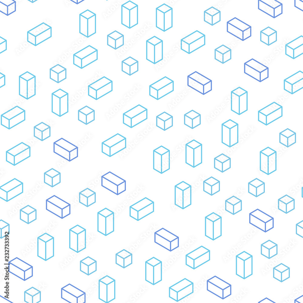 Light Pink, Blue vector seamless, isometric pattern in square style.