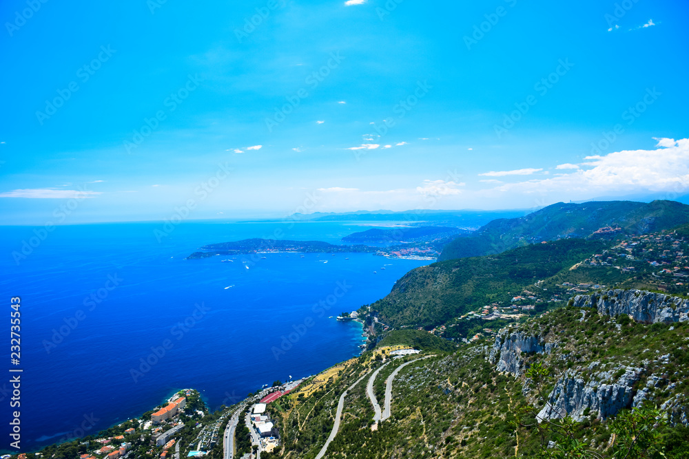 A panorama of the Cap Ferrat as taken from the Tete de Chien (Dog's head) promontory on the French Riviera