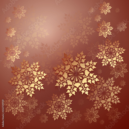 Christmas brown background with yellow snowflakes.