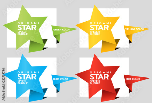 Origami paper banner decorated with star. Sale banner set template design. Special offer. Discount tag, badge, emblem. Web stickers. Price tag template for catalog with space for text