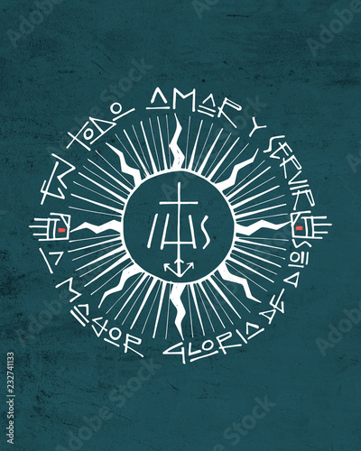 Quadro em tela Hand drawn illustration or drawing of a religious christian jesuit symbol and ph