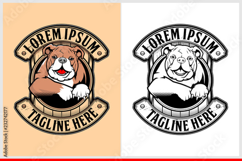 cute and fun  bulldog cartoon character badge logo template