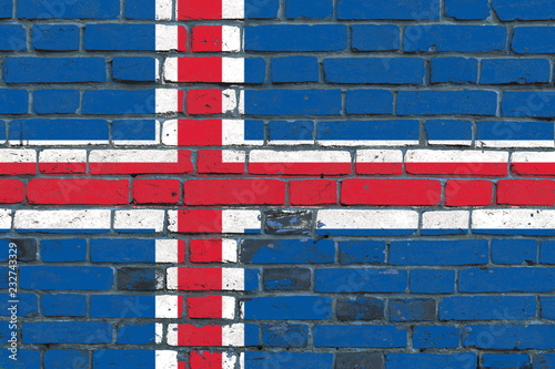 Obraz na plátně Icelandic flag on a brick wall. Background. Illustration.