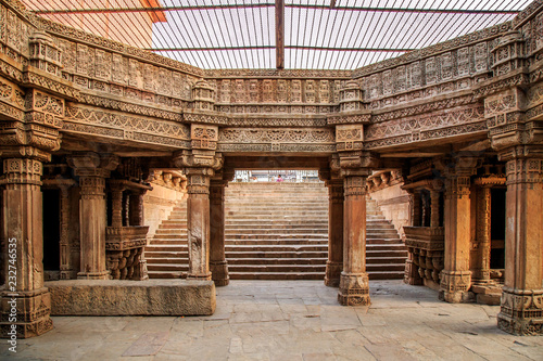 Inner view of Adalaj Ni Vav (Stepwell) or Rudabai Stepwell. Built in 1498 by Rana Veer Singh is five stories deep. Ahmedabad, Gujarat, India photo