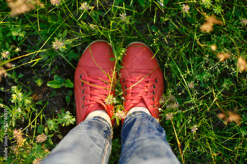 shoes on green grass