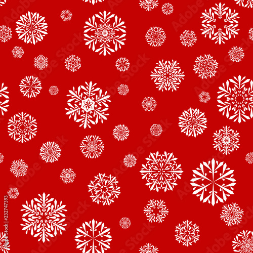 white snowflakes on red background. vector seamless pattern. winter backdrop. textile paint. repetitive background. fabric swatch. wrapping paper