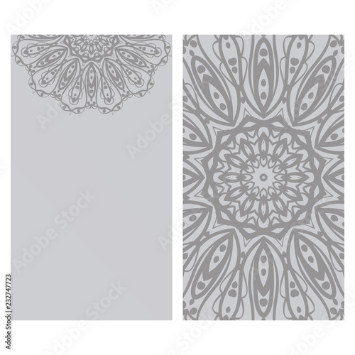 Vintage cards with Floral mandala pattern. Vector template. The front and rear side