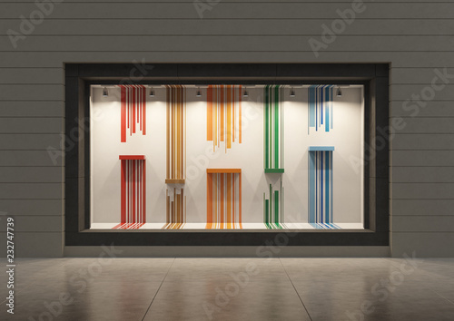 3D rendering. An empty storefront of shop. Shop window.