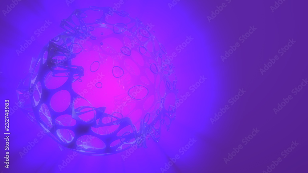 Abstract 3d rendering concept of high poly sphere with chaotic mesh grid cellular mulecular structure. Sci-fi background with polygonal shape in empty space with light god rays. Futuristic design bio Abstract 3d rendering concept of high poly sphere with chaotic mesh grid cellular mulecular structure. Sci-fi background with polygonal shape in empty space with light god rays. Futuristic design bio