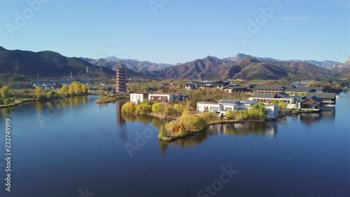  Drone footage of the Yanqi Lake holiday resort, Beijing, China photo