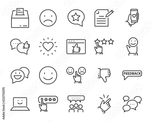 set of feedback line icons, such as, question, review, test, app