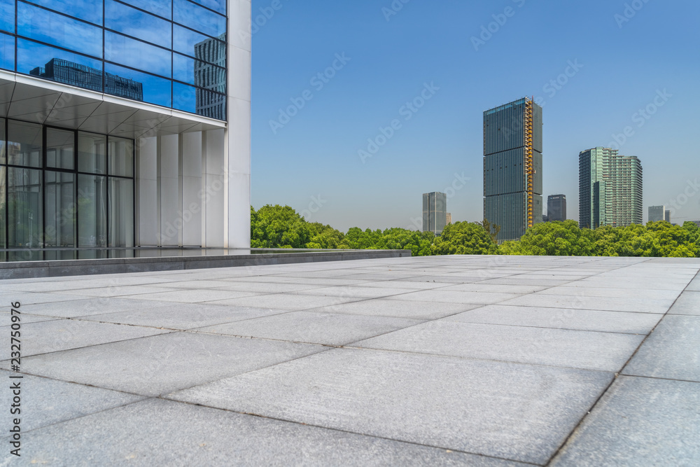 Panoramic skyline and buildings with empty square floor Panoramic skyline and buildings with empty square floor