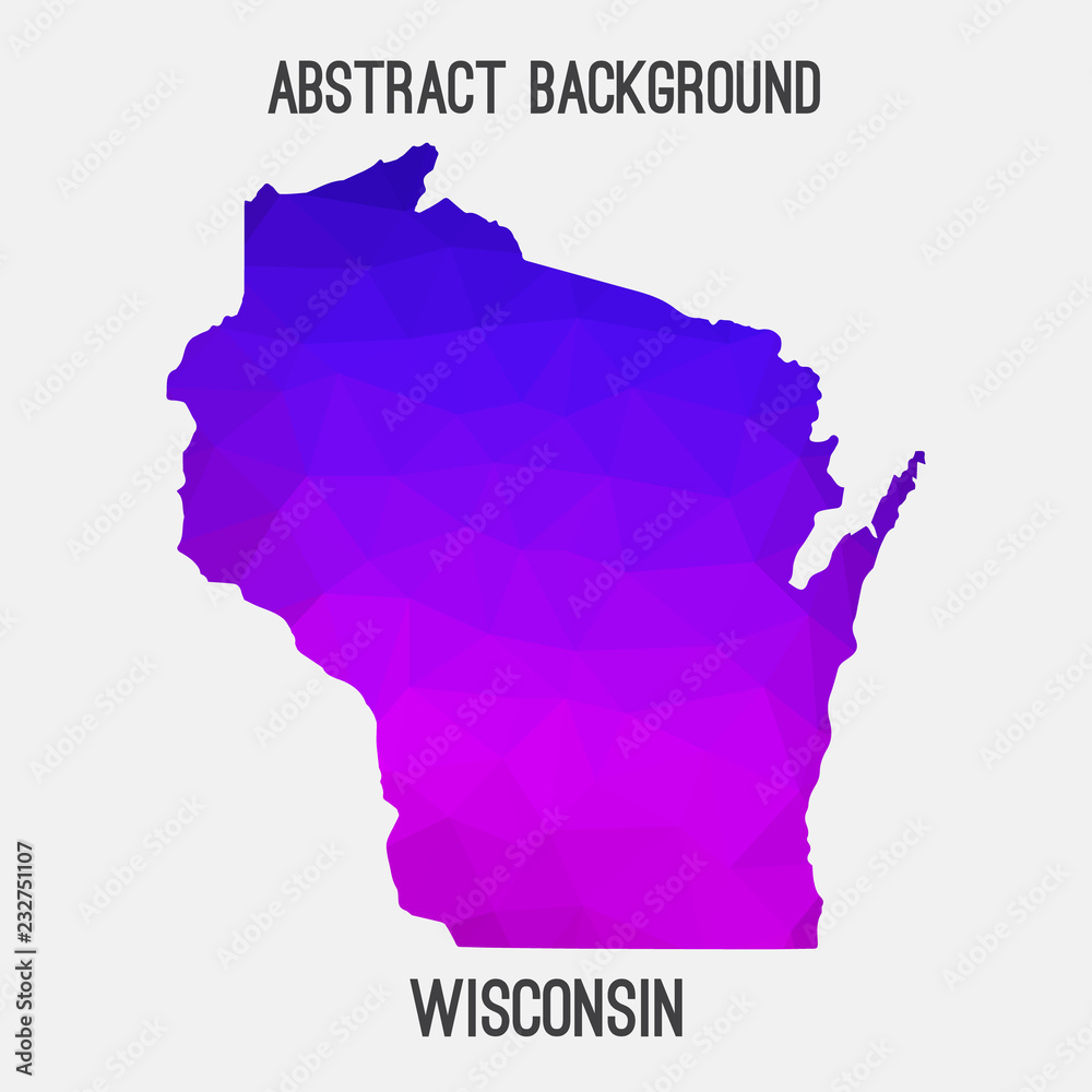 Wisconsin map low poly geometric polygonal,mosaic style,abstract tessellation,modern design background. Geometric cover, mockup. Vector illustration EPS10. Wisconsin map low poly geometric polygonal,mosaic style,abstract tessellation,modern design background. Geometric cover, mockup. Vector illustration EPS10.
