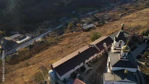 Old Orhei in Republic of Moldova. Orhei Monastery near Butuceni village aerial footage using a drone
