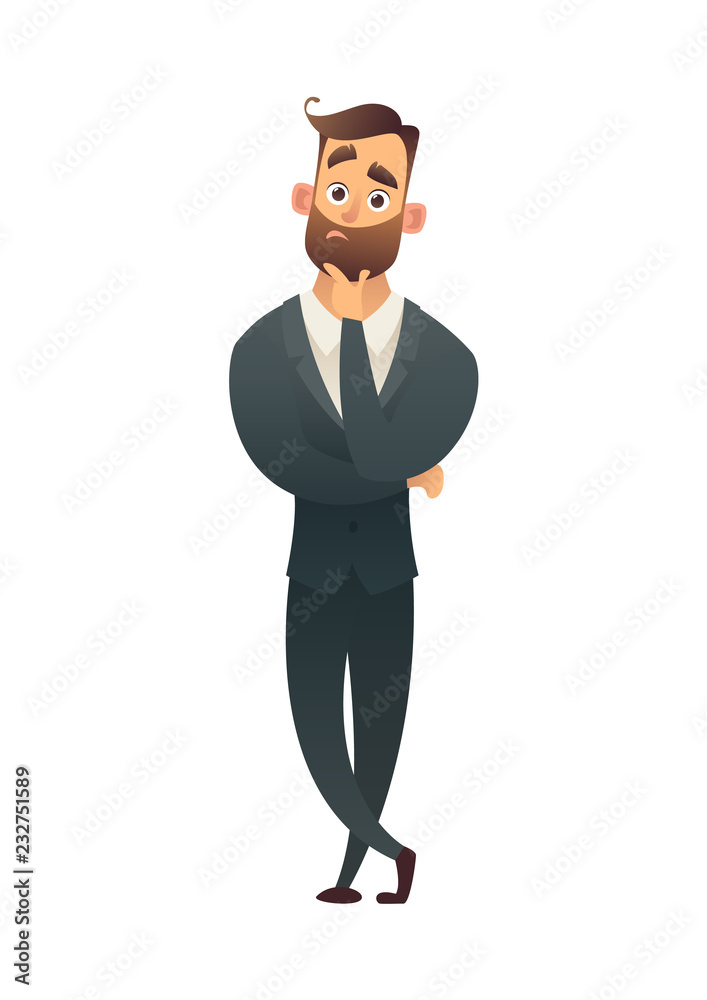 Successful beard businessman character have question business man think about something Successful beard businessman character have question business man think about something