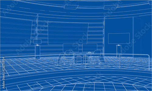 3D outline interior. Vector rendering of 3d