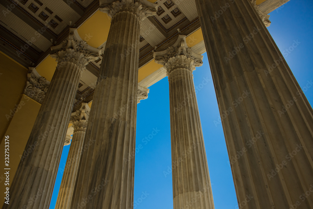 exterior design of old architecture object marble column in antique temple 